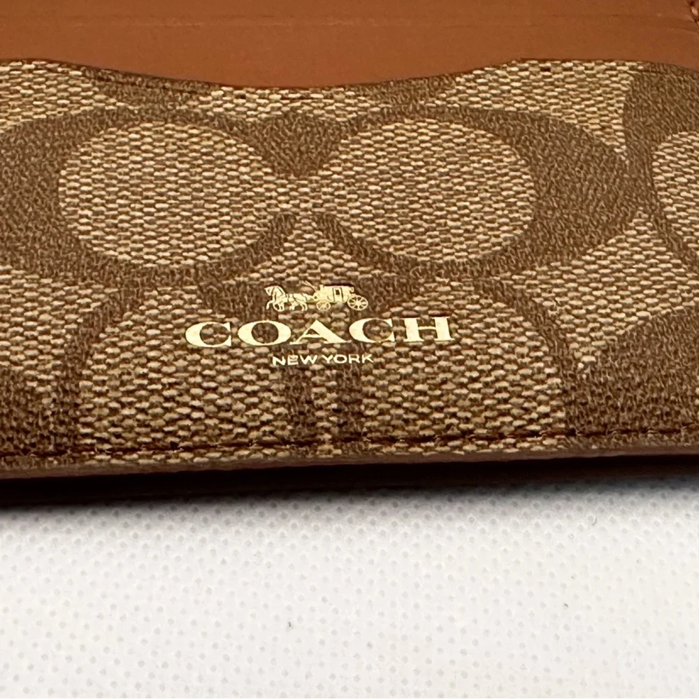 Coach Signature Brown and Tan Card Holder - Picture 9 of 11